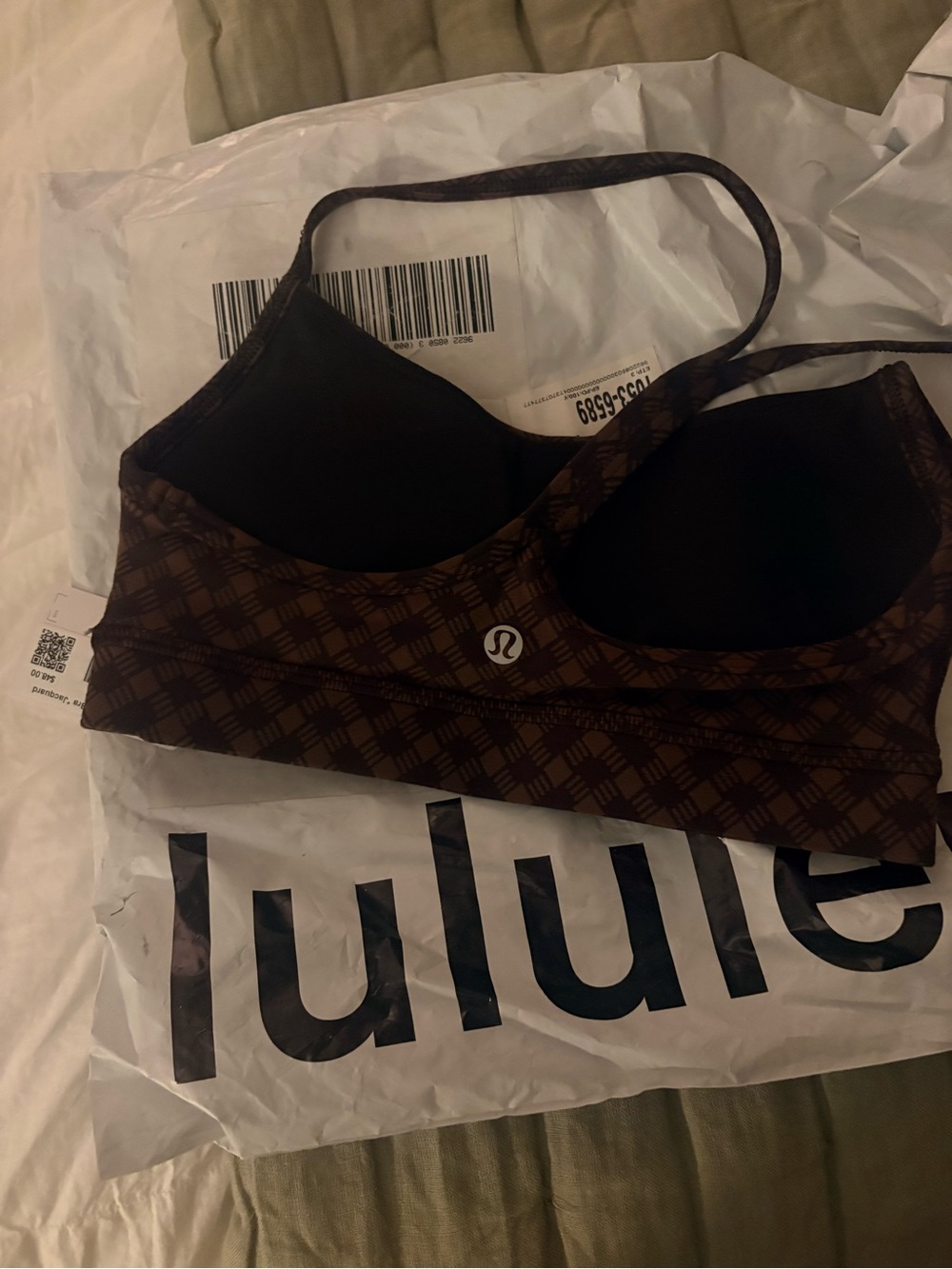 lululemon athletica Brown Plaid Light‑Support Sports Bra
